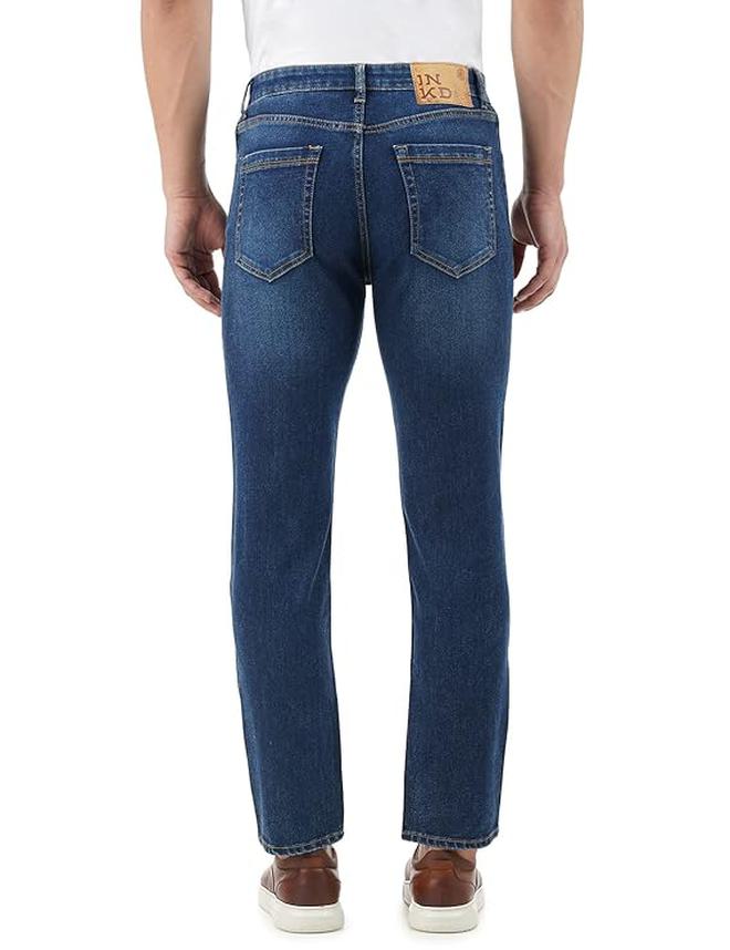 inkd جينز رجالي ضيق - متوسط الارتفاع | مزيج القطن | غرزة التباين | قماش قابل للتمدد | تصميم كلاسيك 5 بوكت - Image 3